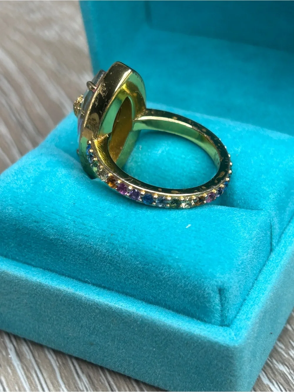 Kurt Geiger Gold-Tone w/Pink Enamel Clear Marquise Stone Statement Ring Size 8